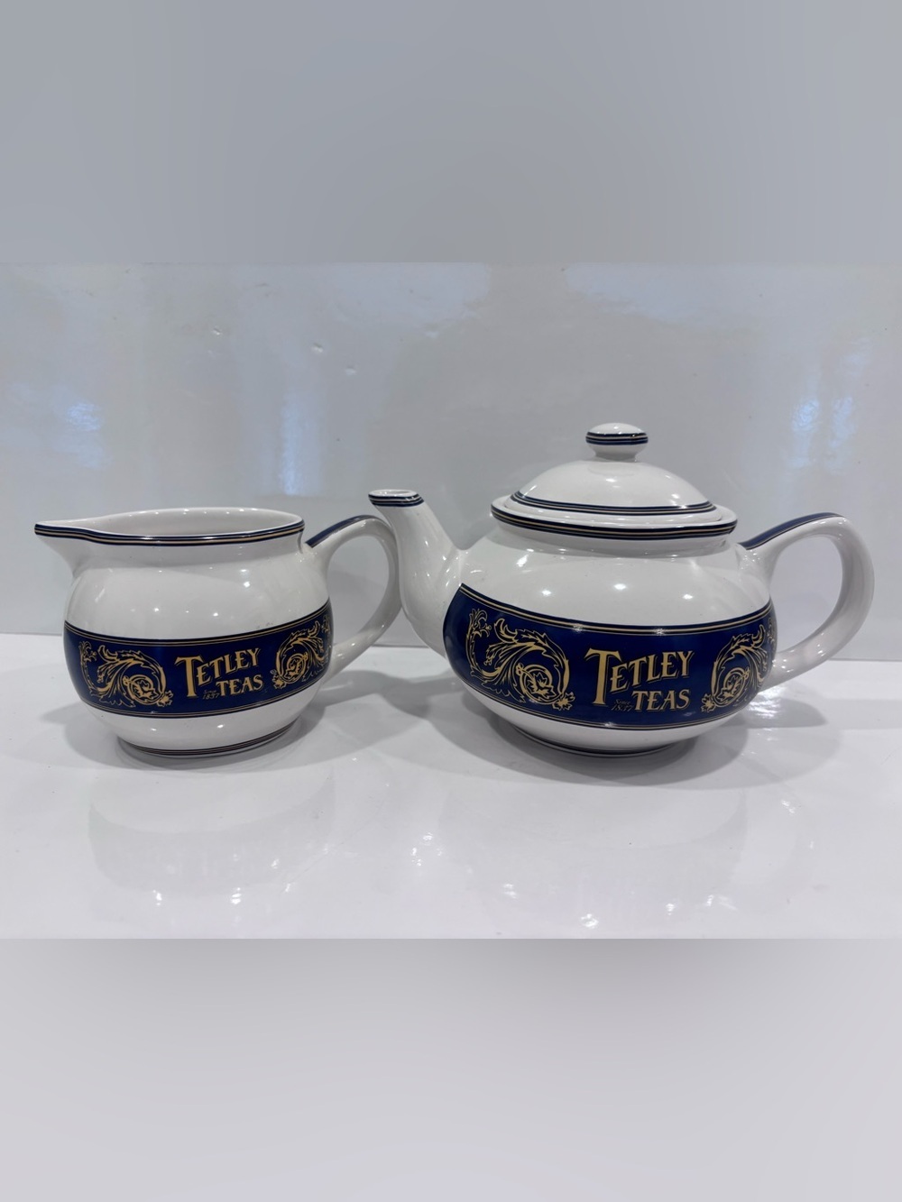 Vintage tetley teas ceramic teapot & creamer set-promotional advertising ware